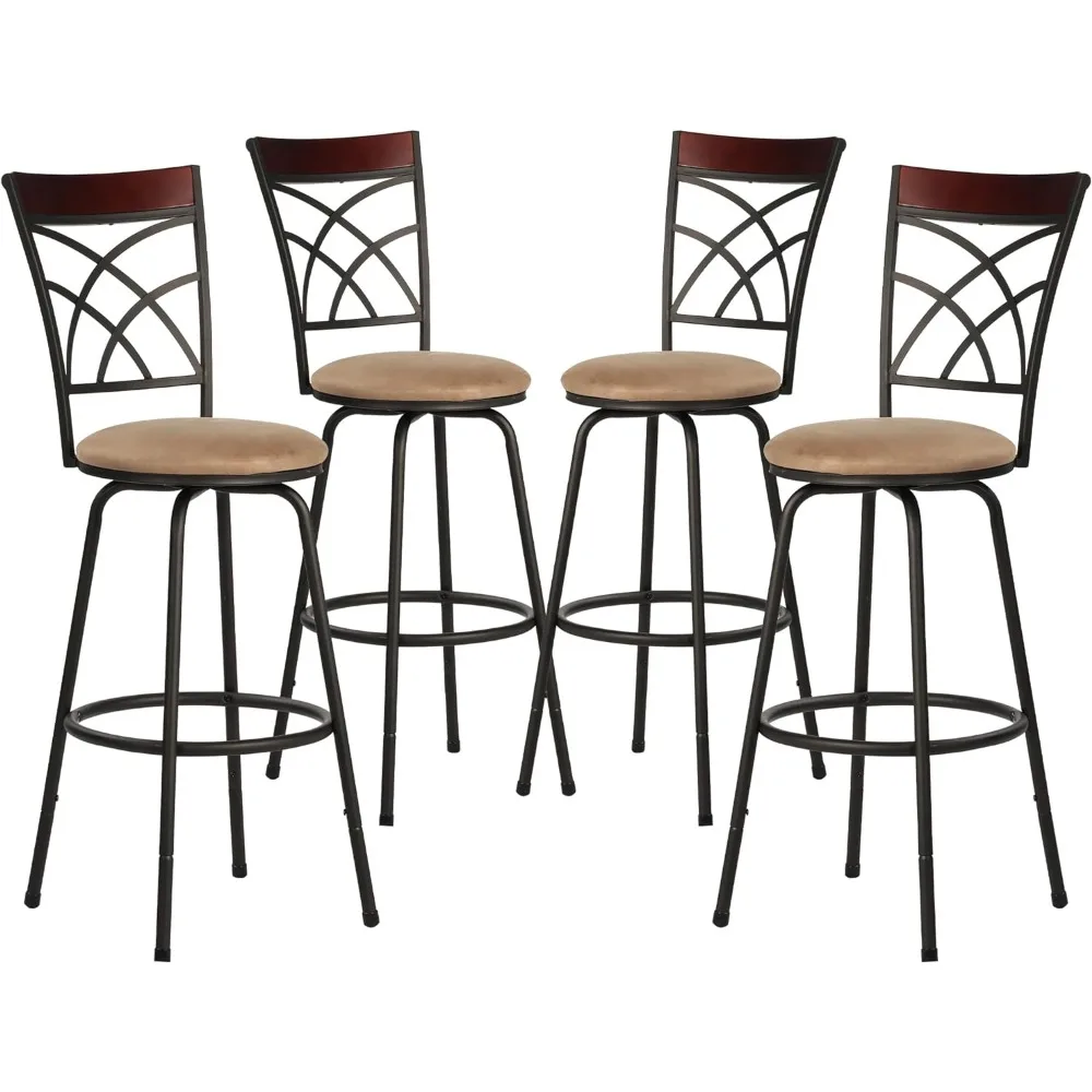 

Adjustable Counter Stools,Steel Bistro Pub Chairs,Bar Stools with 360 Degree Swivel Cushion Seat, Wood Top Rail Backrest