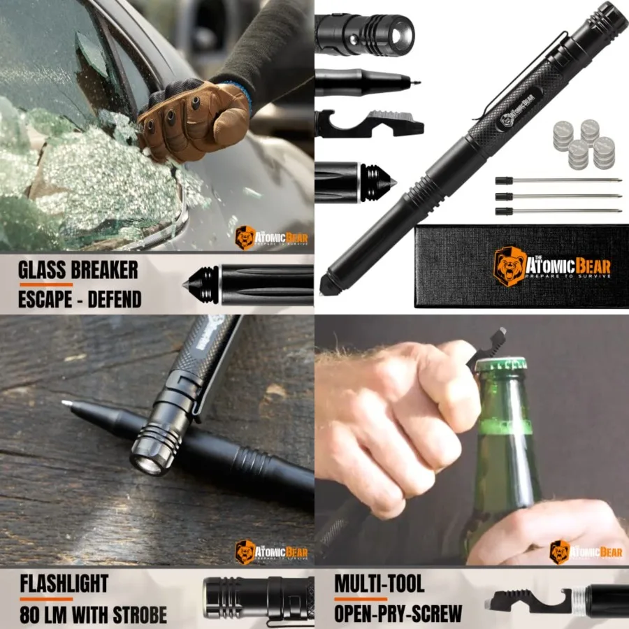 

Тактическая ручка для самообороны и выживания на открытом воздухе, многофункциональный инструмент, ручка EDC со встроенным фонариком, разбивателем стекла и открывалкой для бутылок
