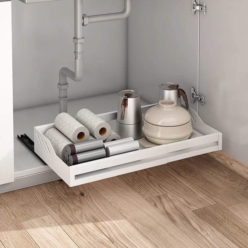 Kitchen Cabinet Basket With Slide Rails Drawer Type Bowl Dish Spice Box Storage Rack Scalable Shelf Bathroom Cabinets Organizer