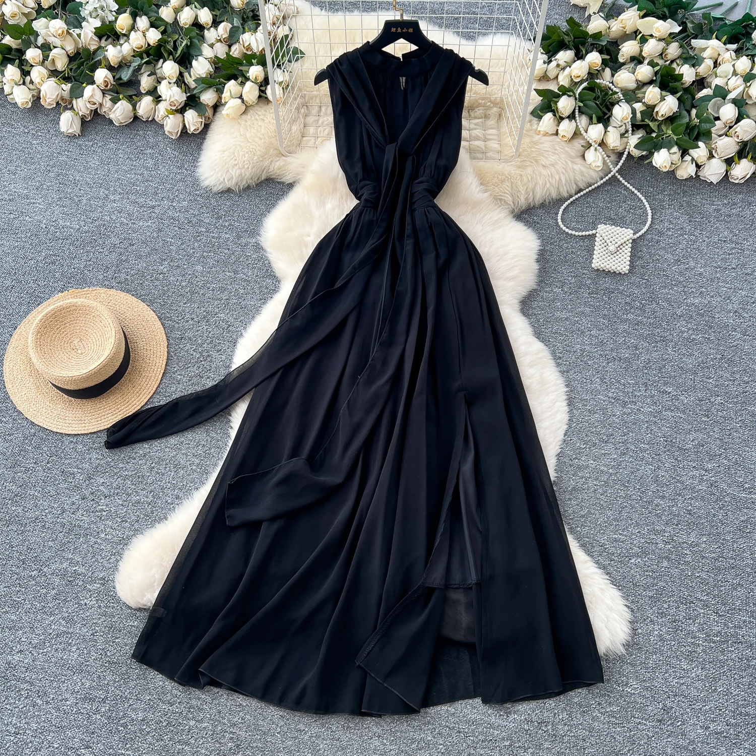 Elegant sleeveless Criss-Cross Beach Vacation Vestidos dress Slim Women Evening Party Summer Clothing