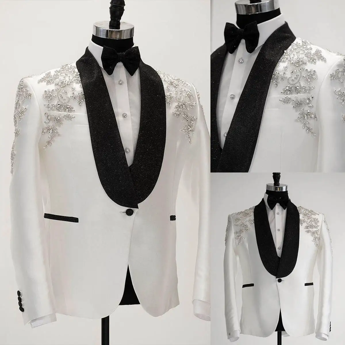 

Luxury Appliques Men's Coat Shawl Lapel Tuxedos Single Breasted Groom Wear Business Party Coats Only Blazer Customized
