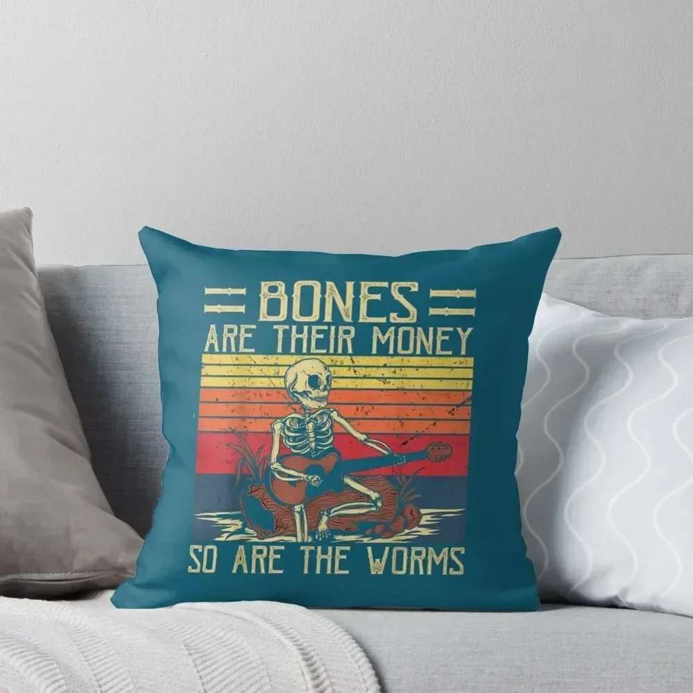 Bones Are Their Money Skeleton Playing Guitar Retro Vintage Throw Pillow luxury sofa pillows Cushions For Decorative Sofa pillow