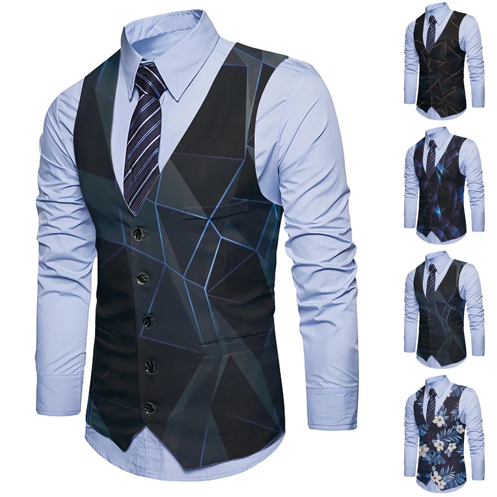 Mens Print Waistcoat Wedding Sleeveless Slim Fit Dress Vests For Men Gilet Costume Male Fashion Vests Chaleco Hombre