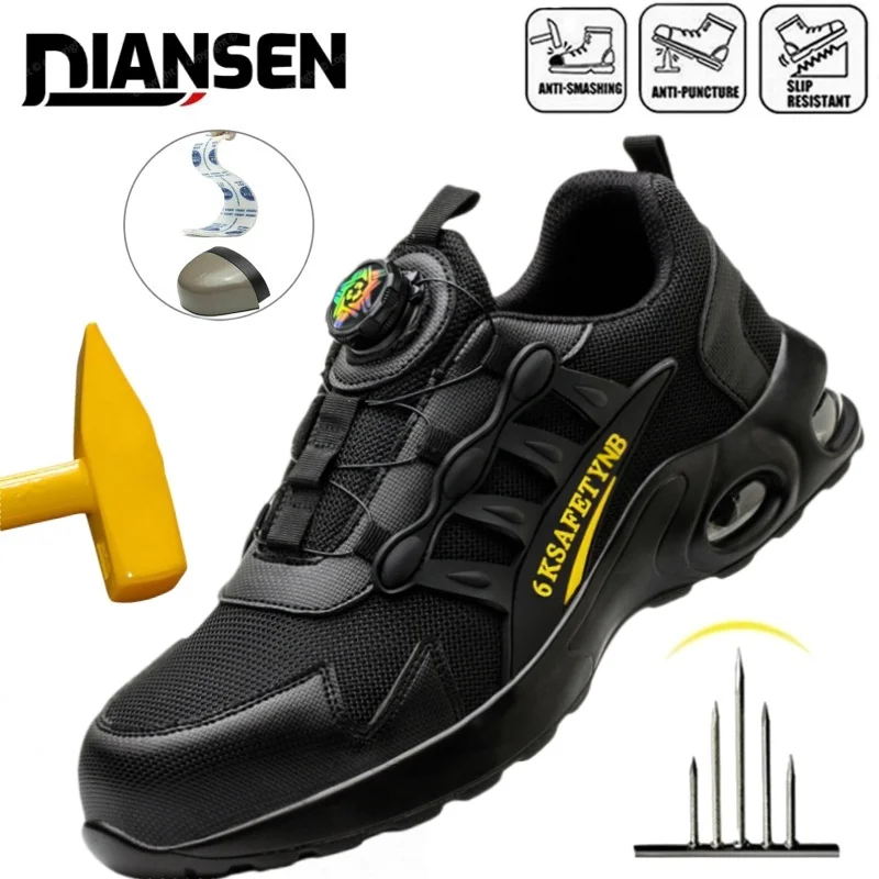 

Rotary Buckle Unisex Work Sneakers Protective Shoes Lightweight Safety Shoes Puncture-Proof Anti-smash Steel Toe Men Work Boots