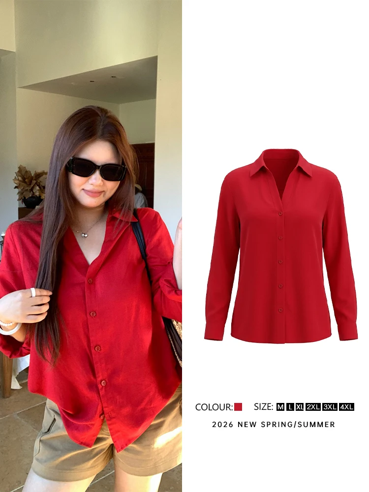 

Женская повседневная рубашка свободного кроя с V-образным вырезом, на пуговицах, с длинным рукавом, с принтом винограда, красная, для повседневной носки