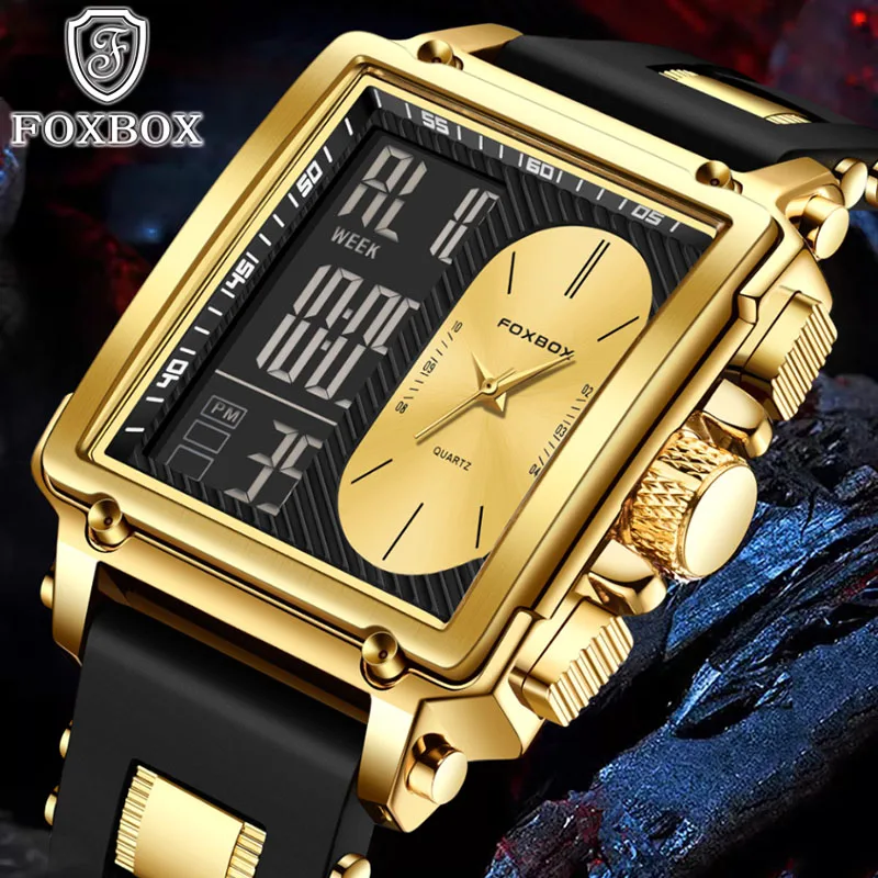 FOXBOX 2024 New Creative Square Watch Men Top Brand Luxury Digital Watch Fashion Dual Display orologi per uomo Relogio Masculino