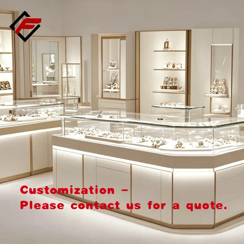 custom.Modern Jewelry Display Showcase with Tempered Glass Top Commercial Retail Display Counter Boutique Shop Design
