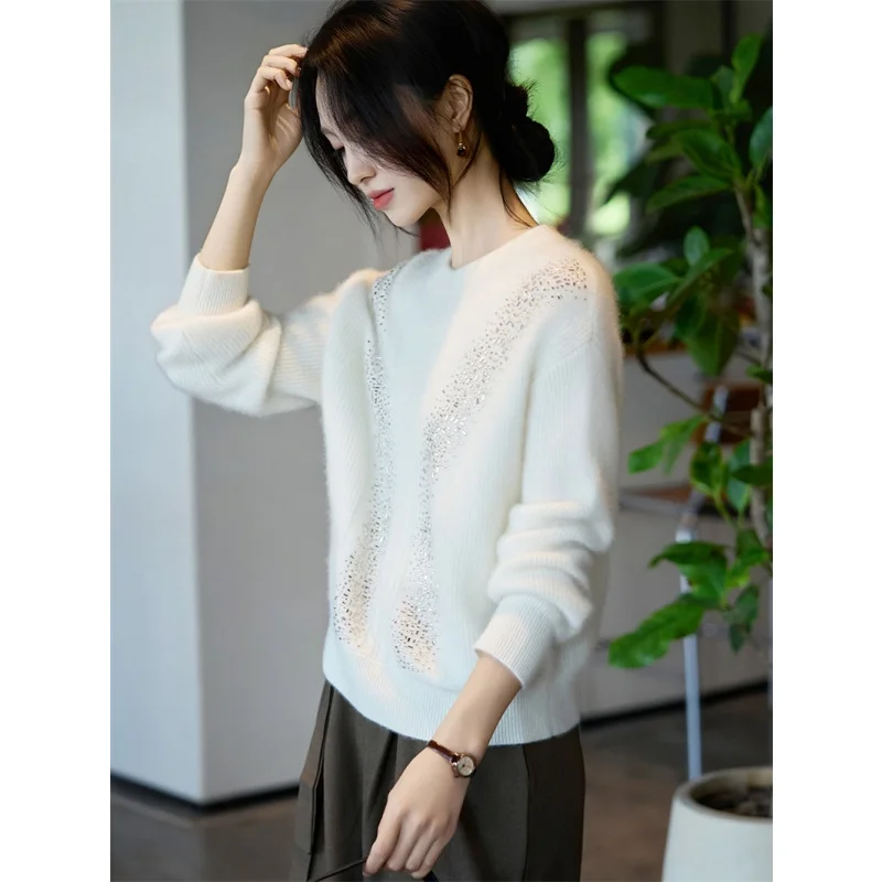 High-End Knitted Sweater Women's Base Layer irt No Pilling Autumn Winter Long Sve round Ne Regular Fit Single Piece