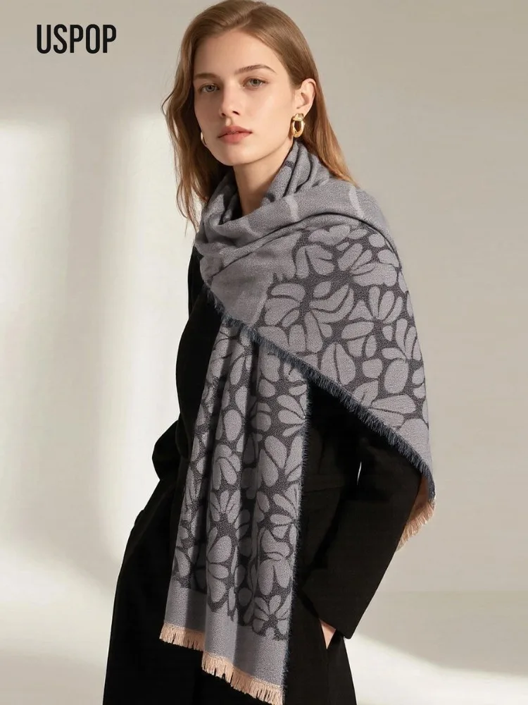

USPOP Women’s Faux Cashmere Scarf | Floral Print Long Shawl | Korean Aesthetic, Versatile Winter Wrap