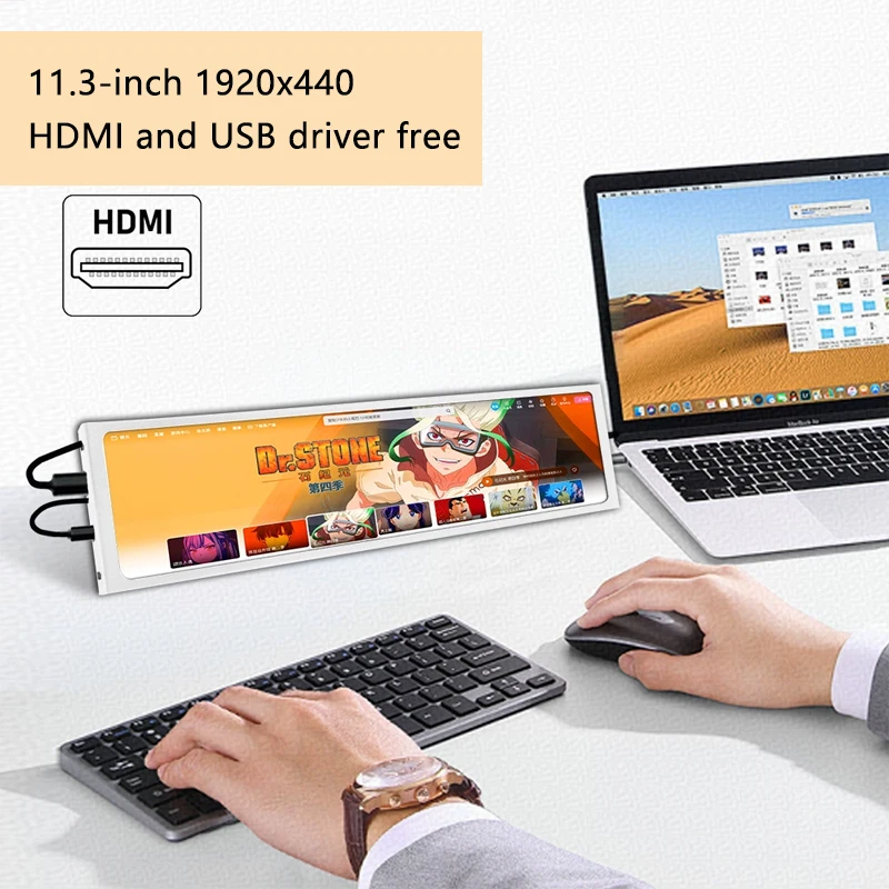 Pantalla portátil para juegos de expansión, barra de Monitor IPS de 11,3 pulgadas, LCD, portátil de primera línea, interfaz HDMI de alta definición