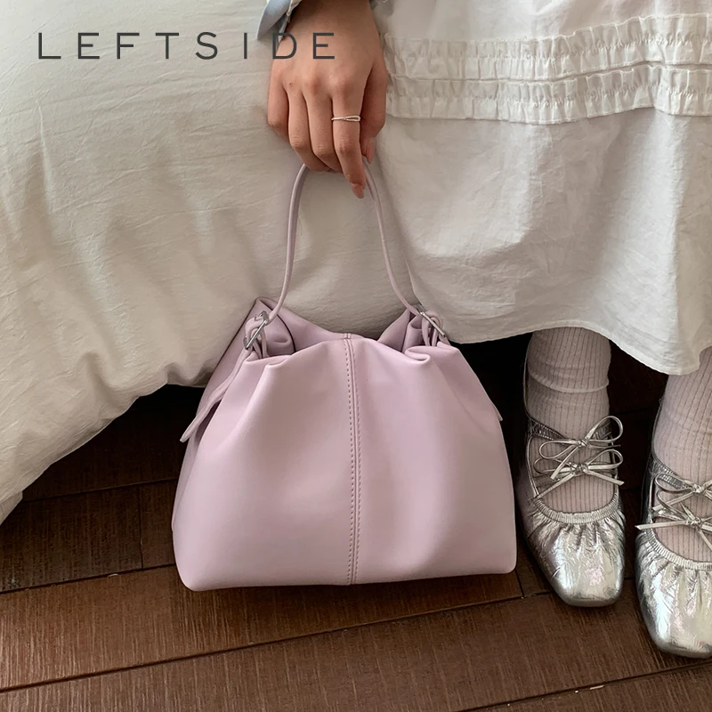 

LEFTSIDE Women's Leather Drawstring Bucket Bag Minimalist Sweet Aesthetic Daily Crossbody Shoulder Bag 2026 Handbags and Purses