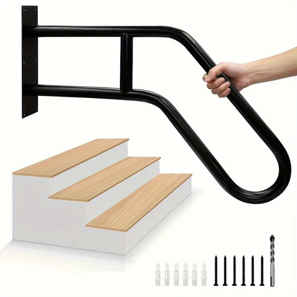 

U-shaped Metal Staircase Handrail Wall-Mounted Safety Staircase with Installation Hardware for Indoor Outdoor Steps Elder Disabl