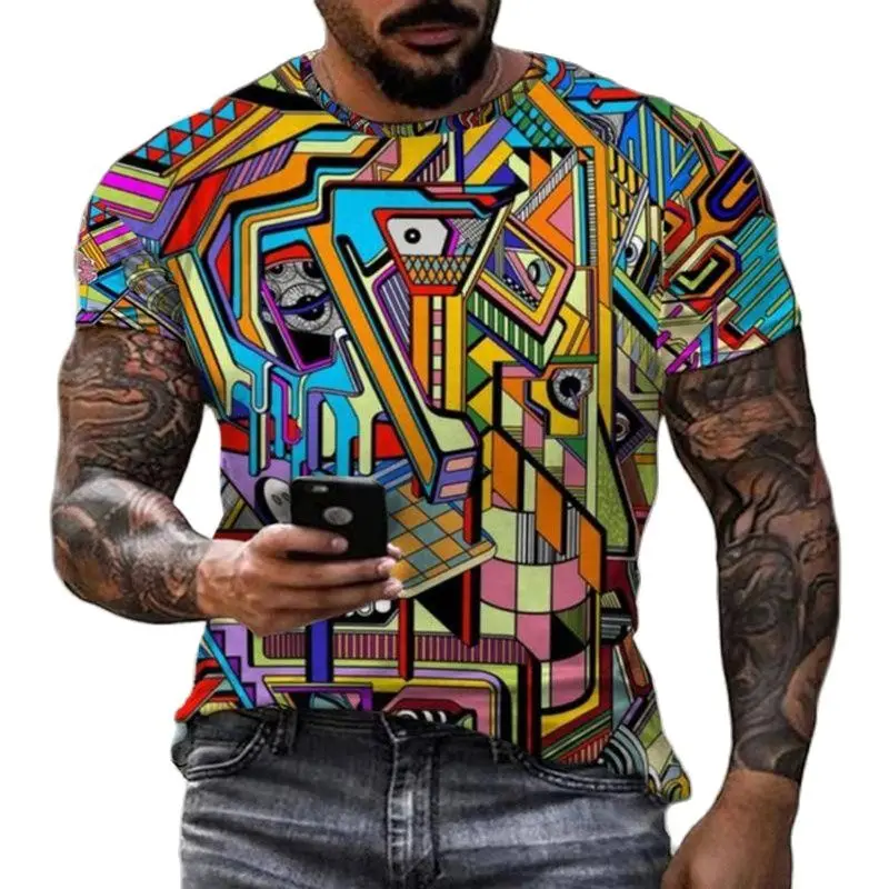 Abstract Pattern Picasso Graffiti Harajuku Print Four Seasons Men Women Street Hip-Hop Avant-Garde Crewneck Short Sleeve T-Shirt