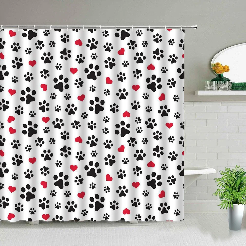 

Waterproof Shower Curtain Set Dog Paw Print Animal Polyester Home Decor Kids Bathroom Curtain With Hook cortina de la ducha