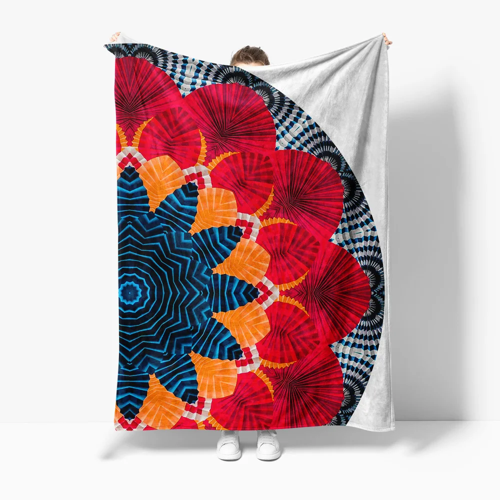 

Vibrant Red Blue Floral Paisley Geometric Pattern Fleece Blanket Throw Soft Warm Cozy Home Decor Gift