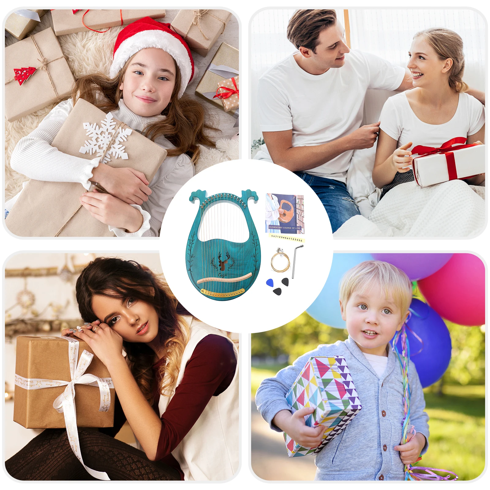 

16-String Solid Wood Lyre Musical Instrument Portable Handheld Retro String Instrument With Extra Harp Picks Wood Body Melodious