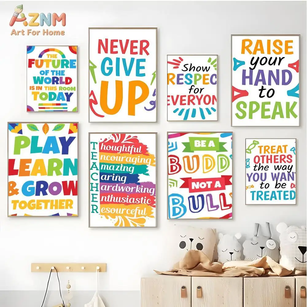 AZNM Motivational Classroom Growth Mindset Frameless Canvas Wall Art, Colorful Inspirational Quote Print, School Classroom Decor
