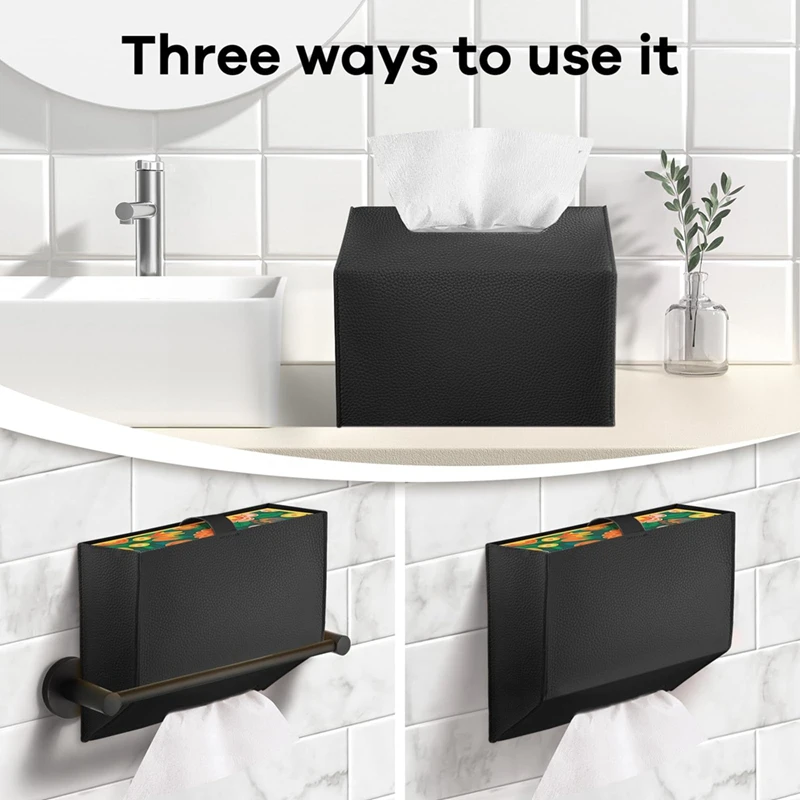 TKOH-Tissue Box Cover Holder Compatible With Paper Hand Towels,Leather Paper Towel Dispenser For Tabletop,Bathroom,Car,Office