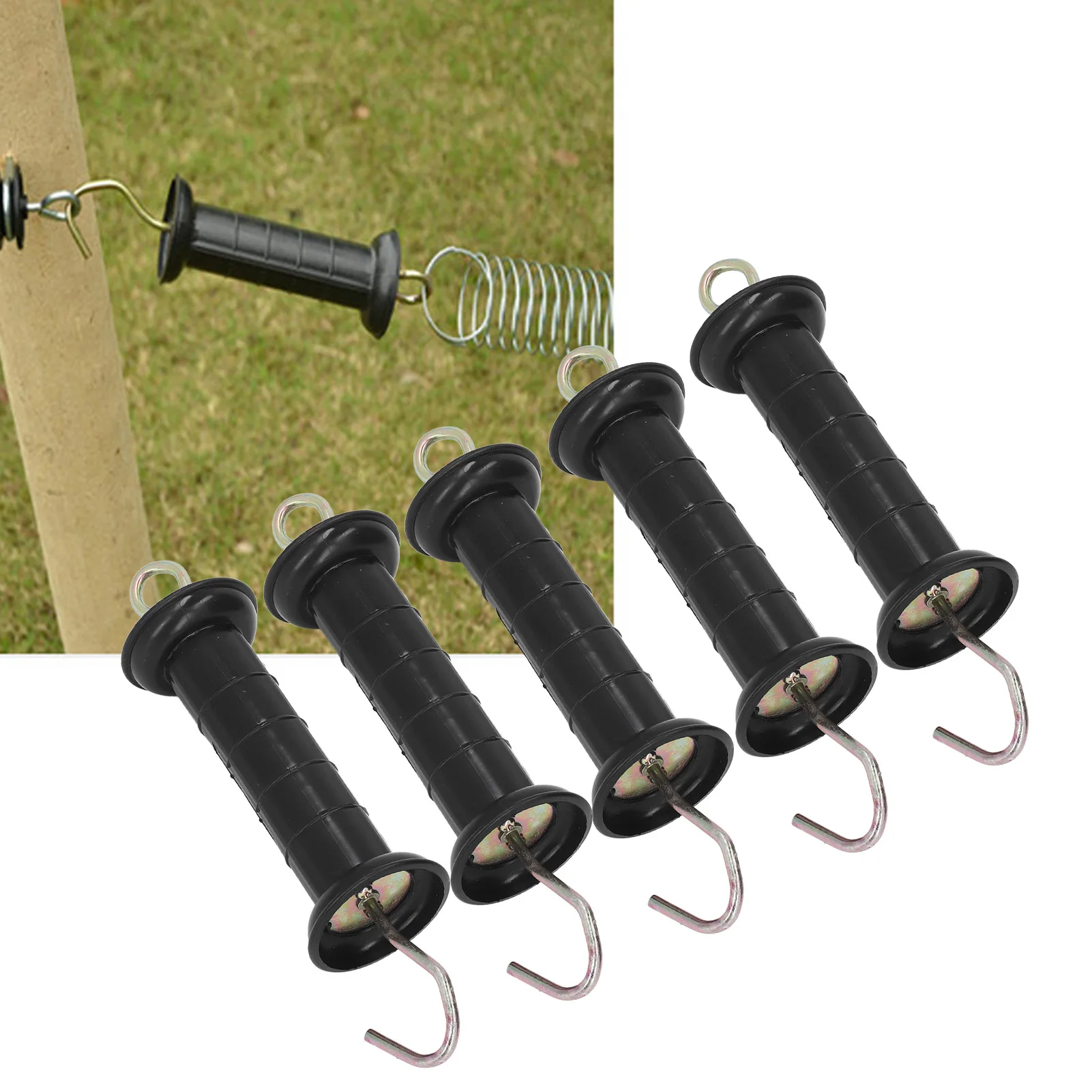 Poignée de clôture électrique, barre de poignée de porte isolée avec crochet métallique pour ferme, pâturage, Ranch, accessoires de clôture électronique, 5 pièces