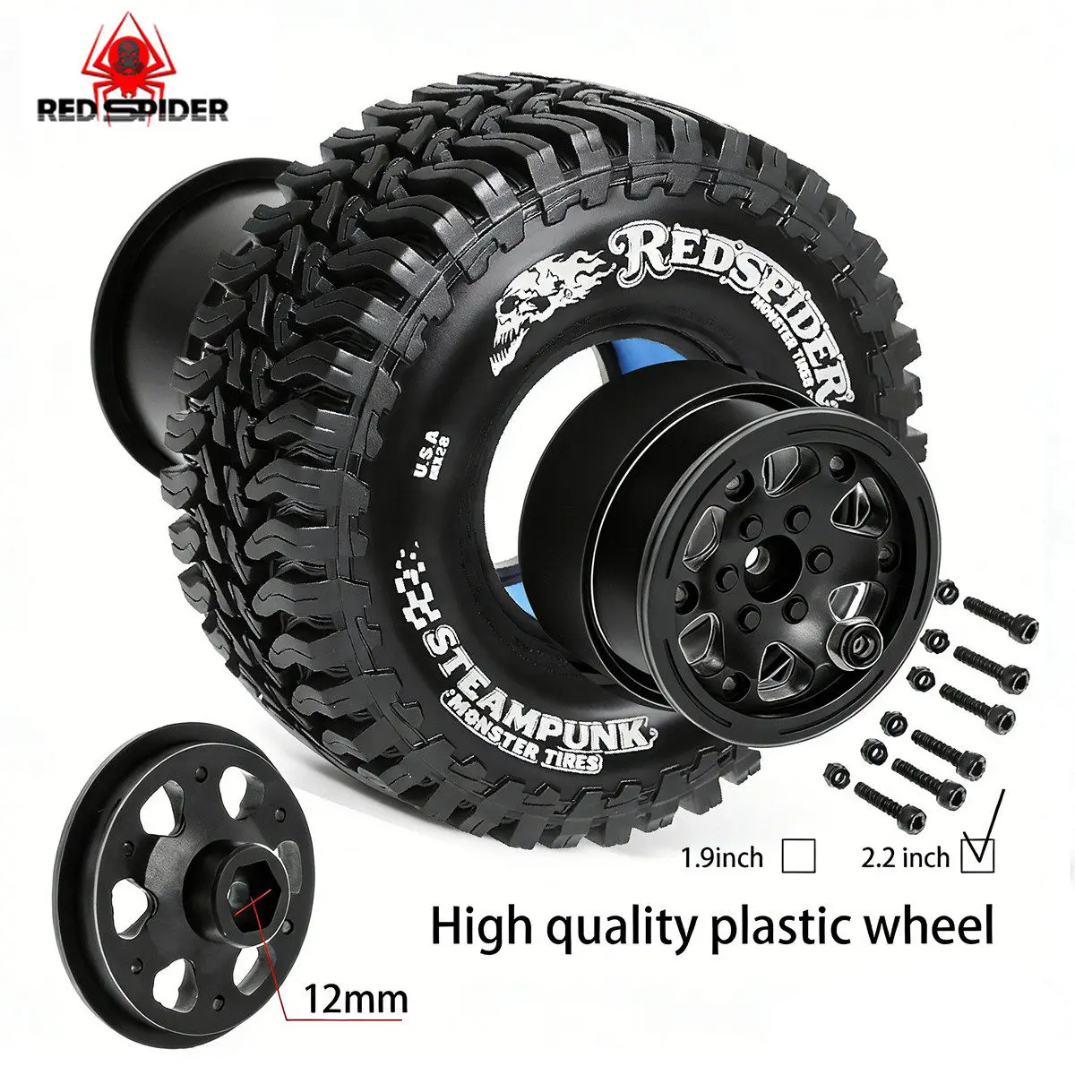 Red Spider Rs539 2.2 Inch 136mm Rc Crawler Tires With Wheel Rims For 1/7 1/8 Offroad Crawler Fit Crossrc Yikong 4082 Mjx H8p