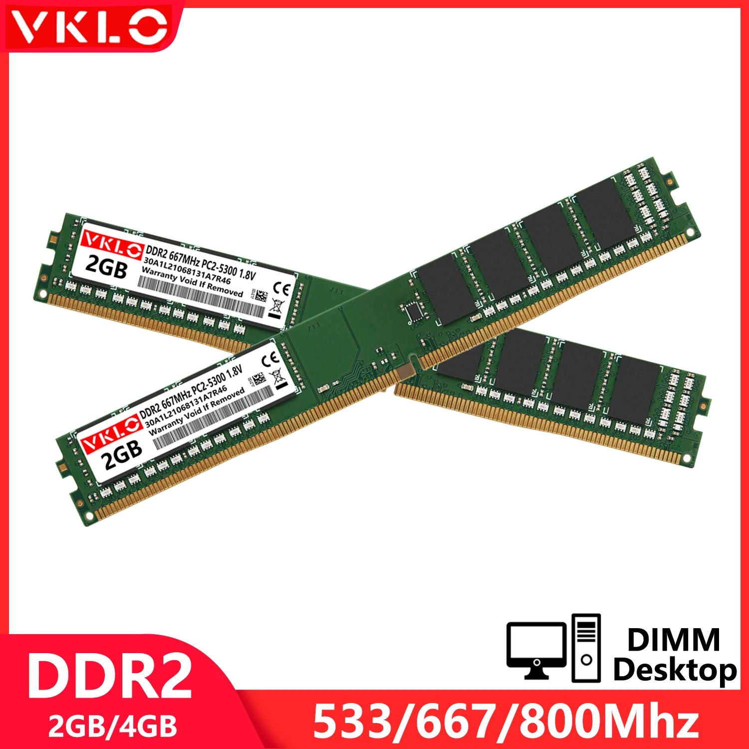 Mémoire de serveur d'ordinateur de bureau DDR2, 2 go, 4 go, 533 677, 800Mhz, PC2 5300 6400, 1.8V, 240 broches, 2RX8, 16 puces, DIMM Non ECC, débloqué