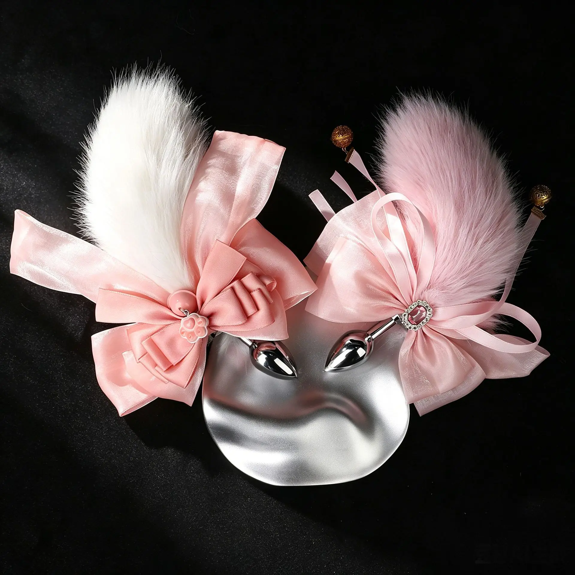Adult Cute Fox Tail Anal Plug Bow-Knot Nipple Clamps With Chain Erotic Cosplay Couples Accessories SM Sex Toys for Female Male