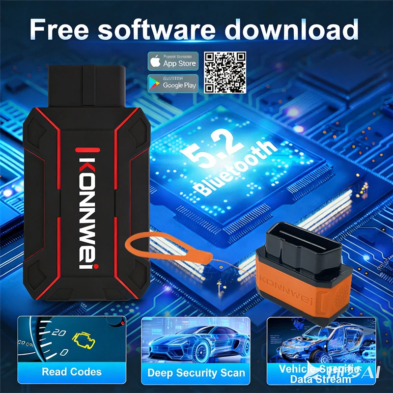 KONNWEI Bluetooth 5.2 OBD2 MAXOBD Car Full System Diagnostic Scanner Tools Engine Airbag ABS Live Data Stream gift KW905