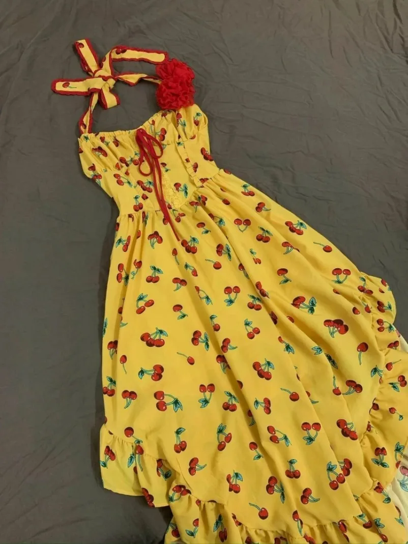 Abito floreale senza maniche dal design irregolare per le vacanze Abito da spiaggia sexy senza schienale in chiffon per le vacanze da donna Estate 2025 Stile coreano Chic