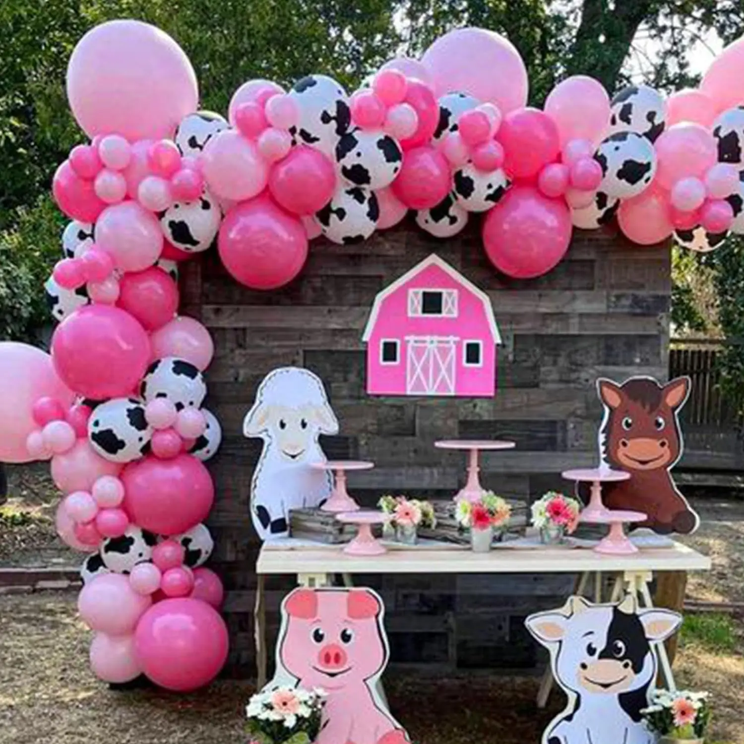 30pcs Rose Red Pink Cow Print Balloons Metallic Silver Latex For Cowgirl Birthday Last Rodeo Bachelorette Bride to be Decoration