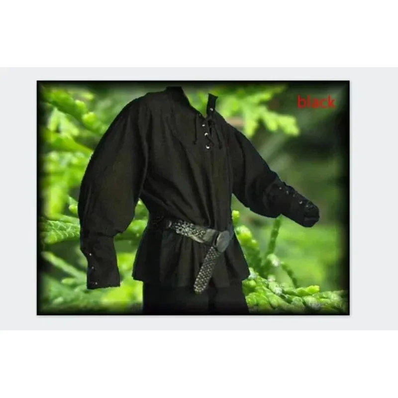 Men Medieval Renaissance Grooms Pirate Reenactment Larp Costume Lacing Up Shirt Bandage Top Middle Age Clothing For Adult 3XL