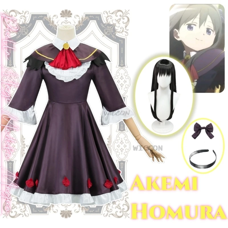 

Akemi Homura Anime Puella Magi Madoka Magica Cosplay Costume Clothes Wig Cosplay Magical Girl Walpurgisnacht Rising Movie Set