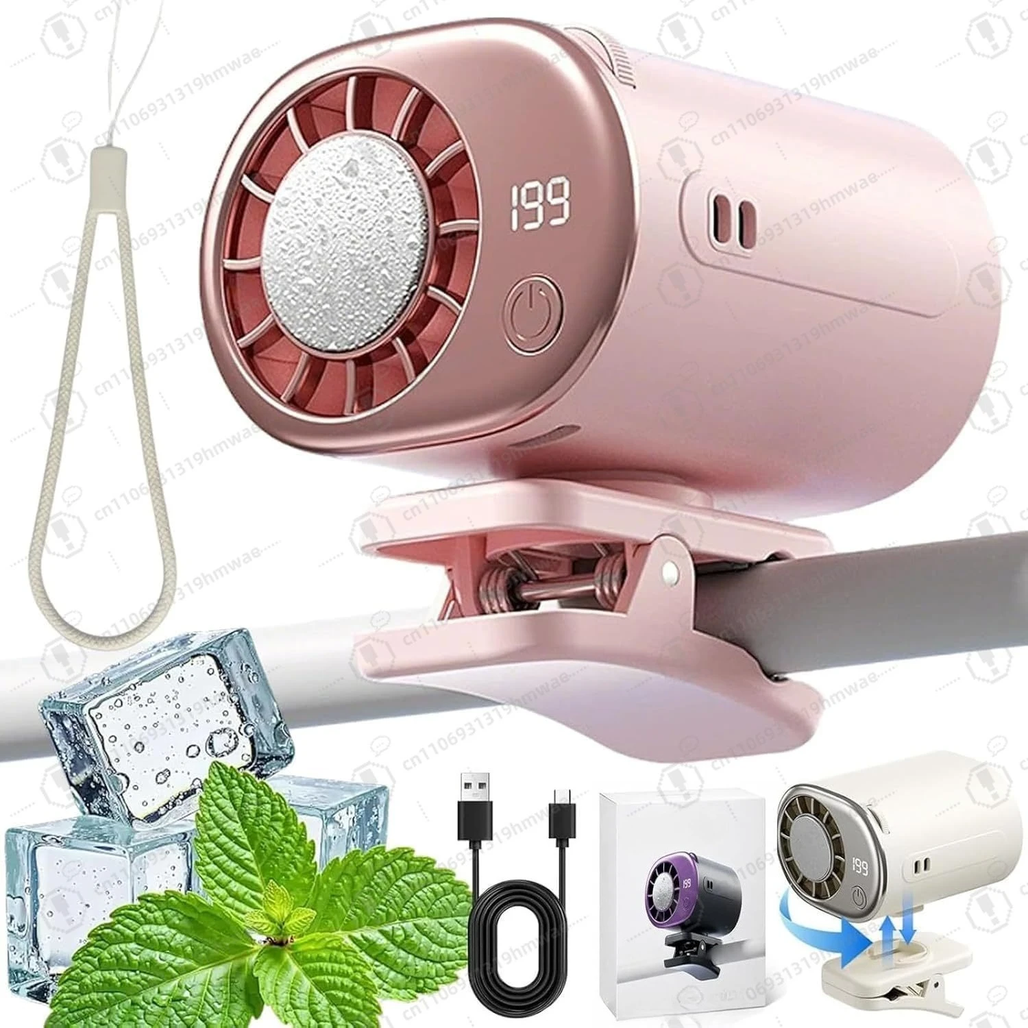 

2026 New Car Clip On Fan with LED Display 360 Rotation USB Rechargeable 199 Speeds Adjustable 16℃ Cooling Wide Clamp