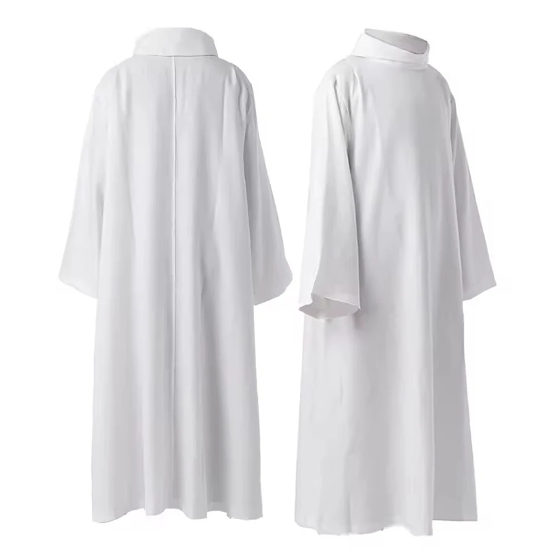 New White Color Priest Costume Church Cosplay Halloween Performance Middle East Arab Christian Catholic Priests Clergy Robes
