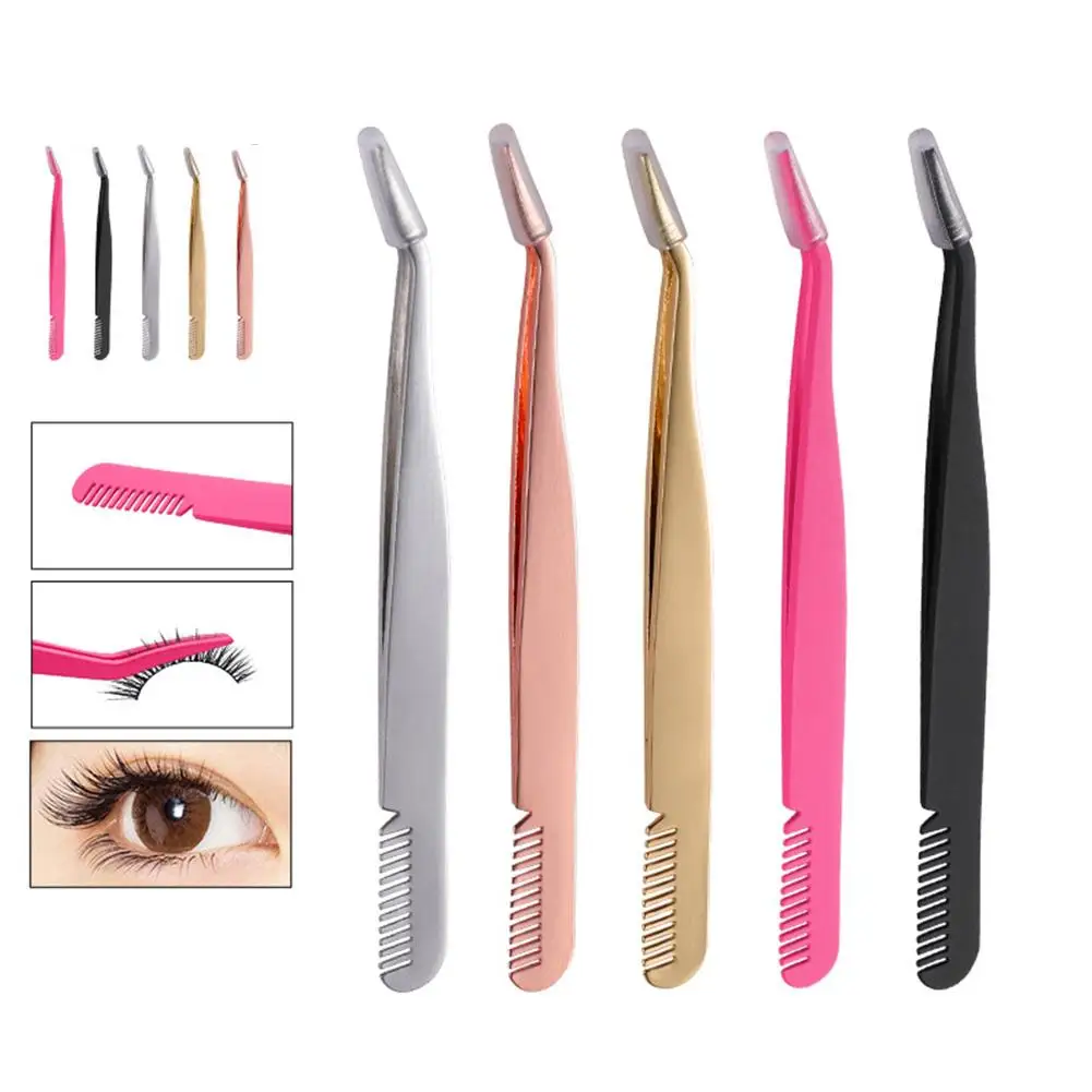 1/5pcs Professional  Lashes Extension Eyelash Comb Tweezers Stainless Steel Anti-Static Non-Magnetic Tweezers Makeup Tools