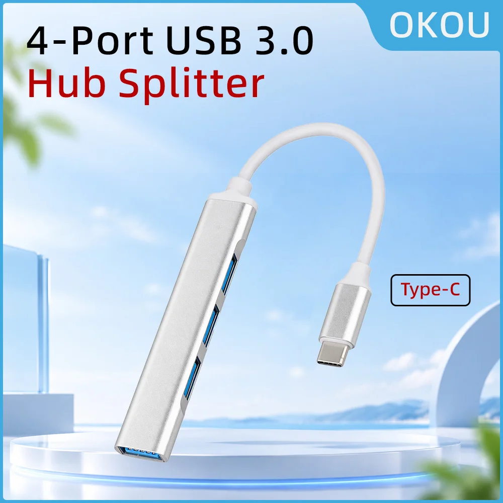 Type-C Hub 4 Port USB 3.0 Splitter USB-C to 4 USB-A 5Gbps High Speed USB Expander for MacBook Laptop iPad iPhone Samsung OTG