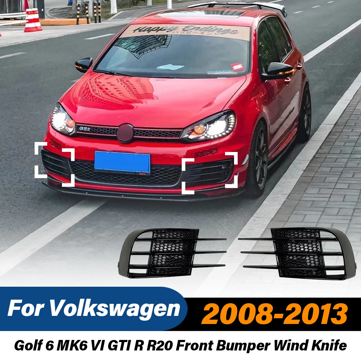 

For Volkswagen VW Golf 6 MK6 VI GTI R R20 2008 2009 2010 2011 2012 2013 Front Bumper Lip Wind Knife Fog Lamp Grill Spoiler Cover