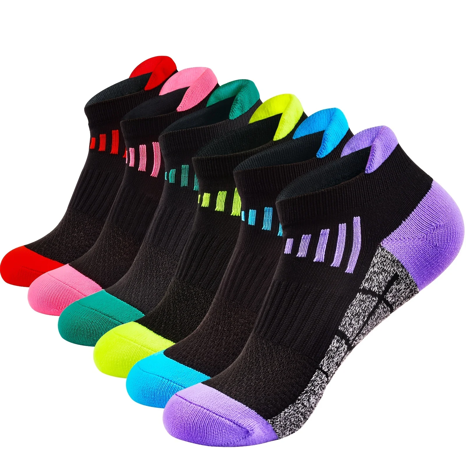 6 Pairs Women's Compression Athletic Socks, Low Cut Cushioned Breathable Ankle Socks For Running Cycling Hiking