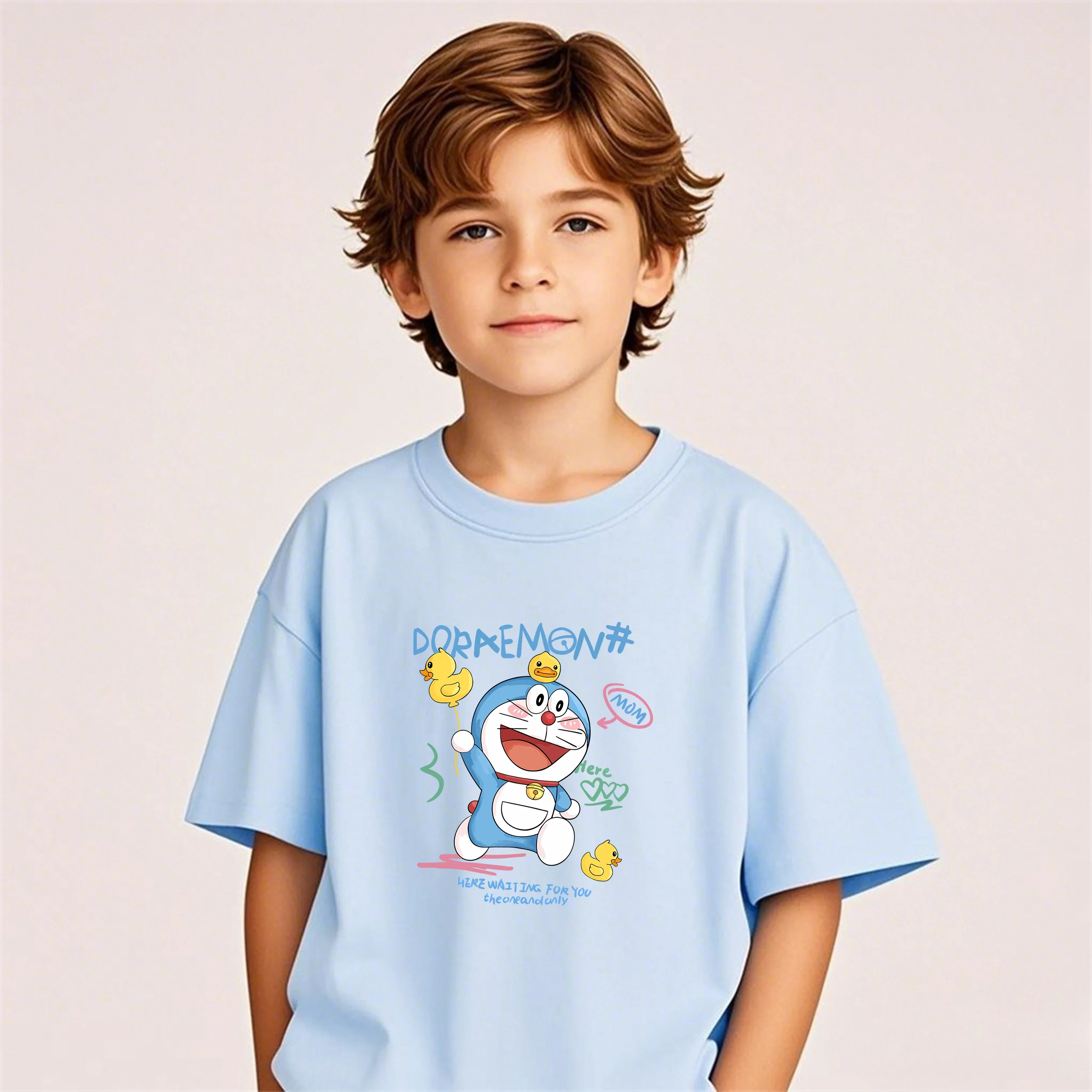 

2026 Daily Wear 2D Doraemon Cartoon Short Sleeve Printed T Shirt Hot Sale Summer Casual Tops