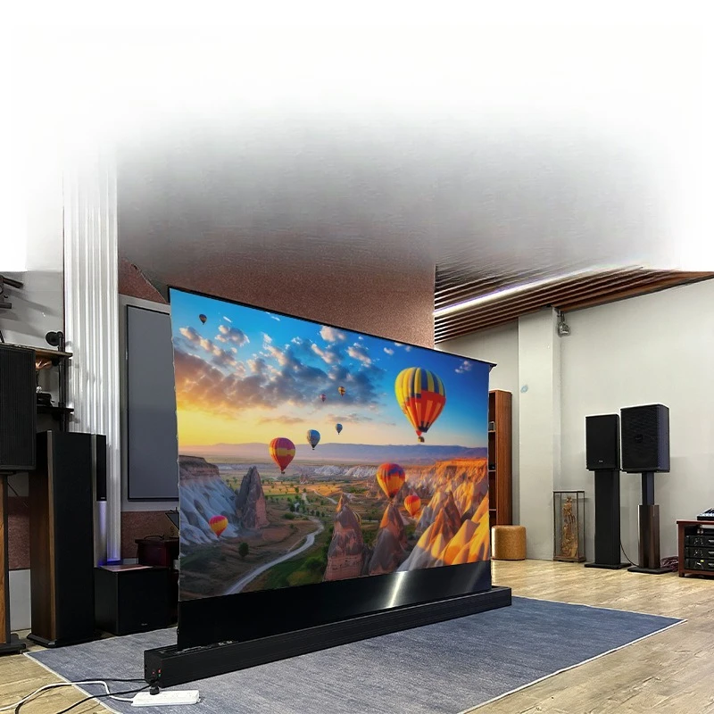 Electric ground rise projection screen Household lifting screen 4K high definition black grid anti-light projection screen Free