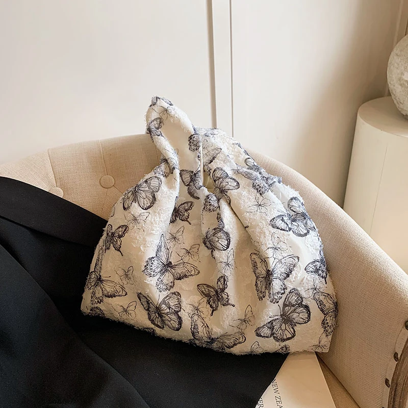 Bolsos de diseño Vintage para mujer, bolso de hombro con bordado de mariposa, bolsos de mano de gran capacidad para niñas, bolsos de mano con asa superior para vacaciones