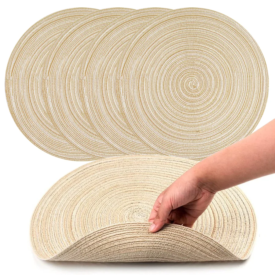 1/2/4pcs Round Woven Heat‑Resistant Placemats, Great for Kitchen Dining Table, Banquet, Party And Daily Home Tabletop Decor XJM