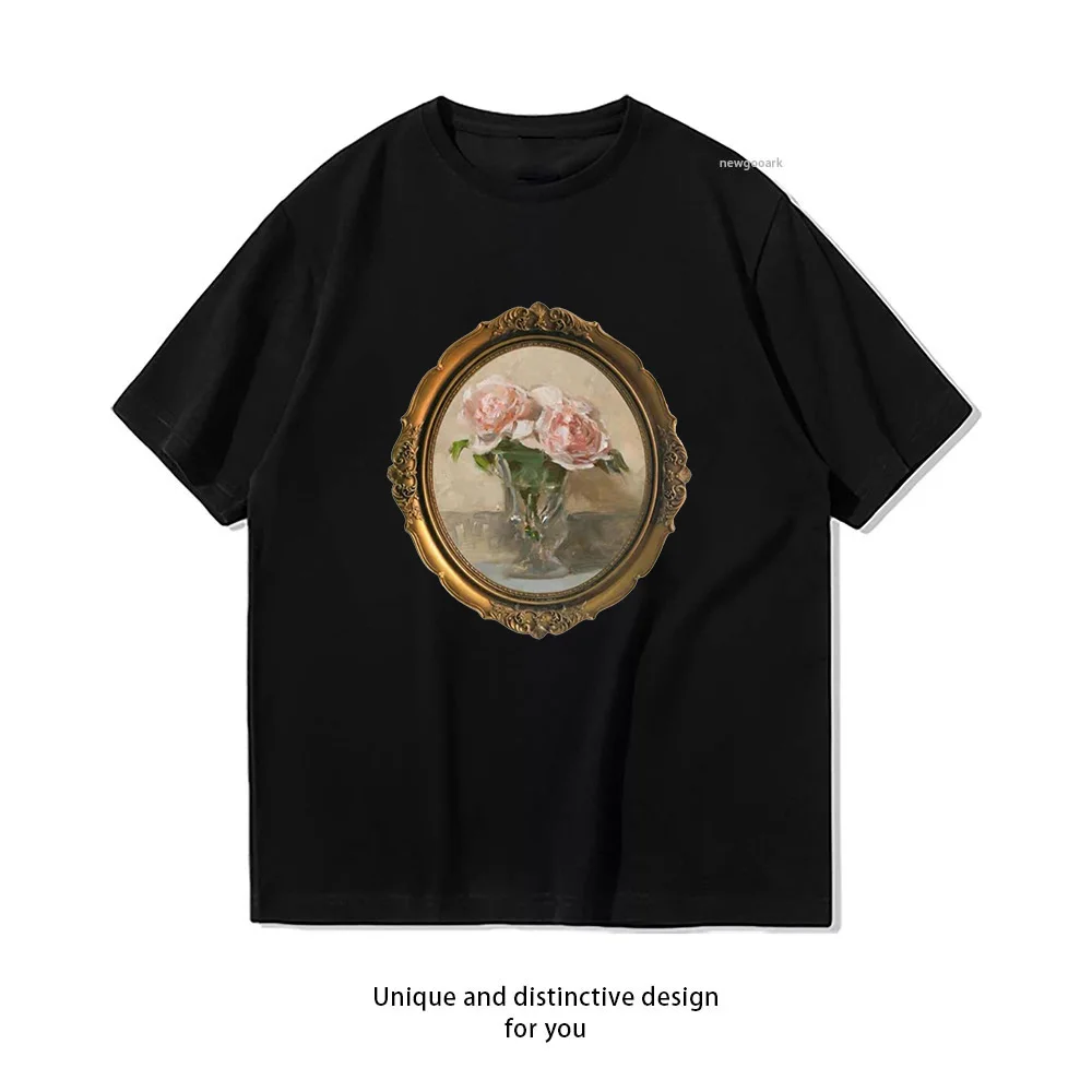 Roses Portrait T-Shirt woman man Casual cotton graphic t shirts Adult streetwear camisetas tops tee Summer