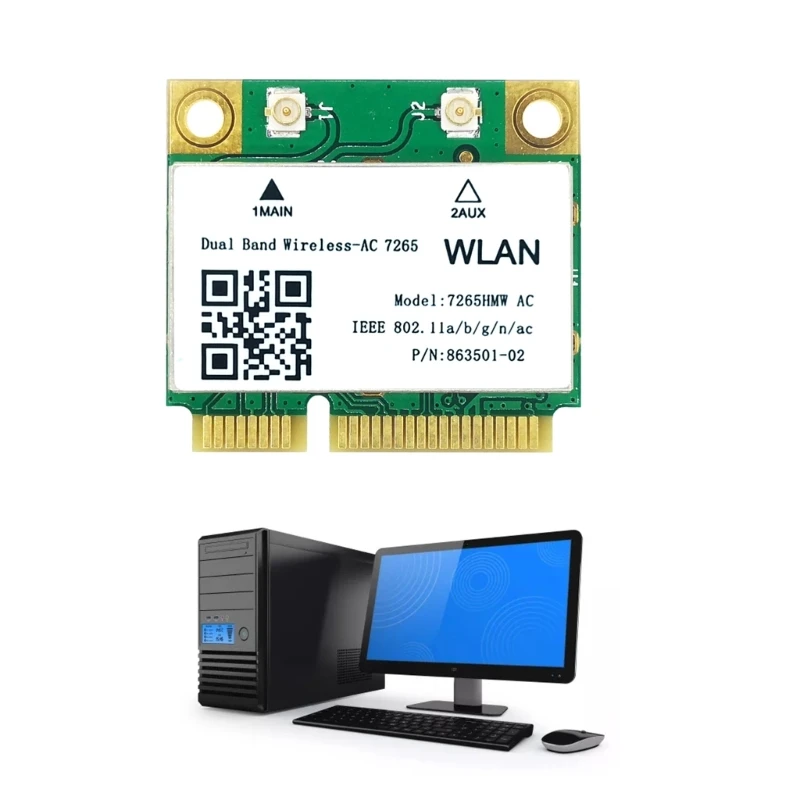 デュアルバンド 2.4G/5Ghz AC7265 ワイヤレス MINI PCI-E WIFI カード 互換 4.2 1200Mbps 7265HMW 802.11AC ラップトップ用