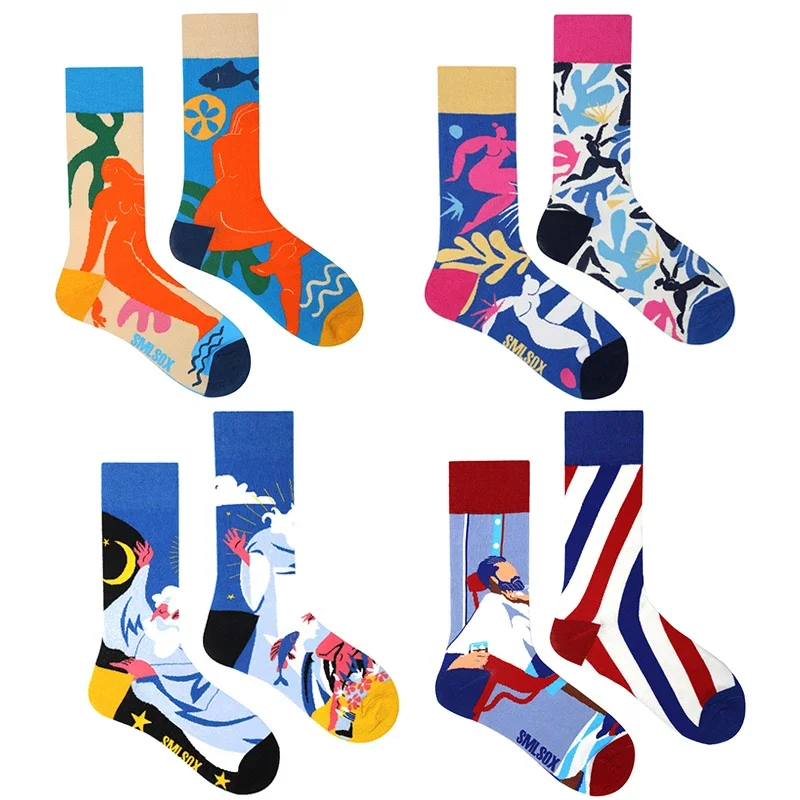 

New Spring And Summer Couples Skateboard Sox Creative Abstract Art Harajuku Hip Hop Streets Tide Socks Colorful Funny Socks