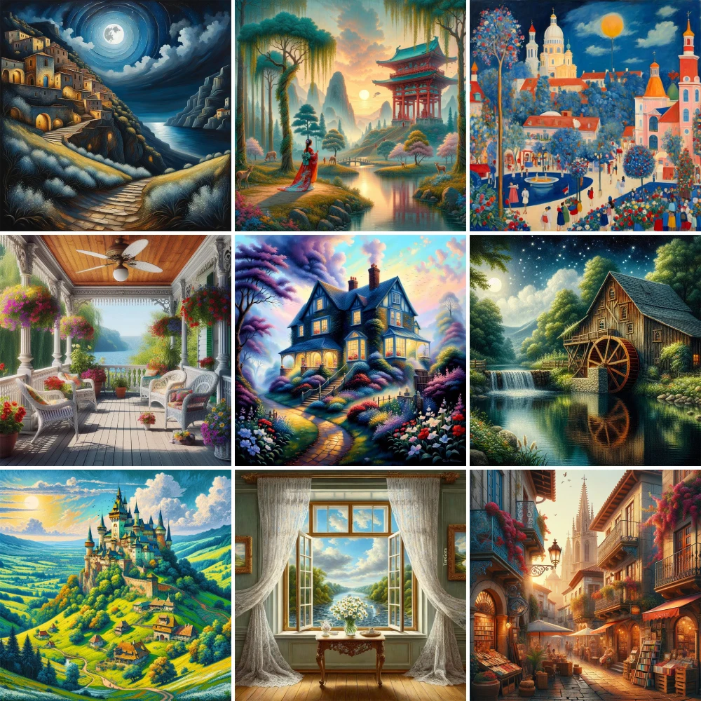 Landscape Fantasy House Painting By Number Acrylic Paint Crafts Supplies For Adults Room Decoration Mother's Gift Wholesale 2024