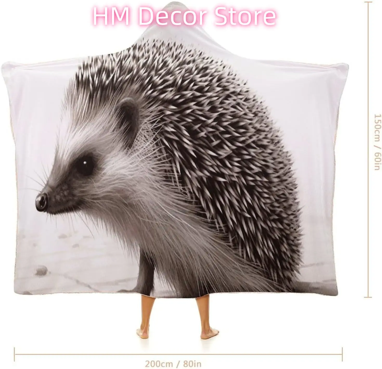 Hedgehog Wearable Hooded Blanket, Ultra Soft Arctic Velvet Cape Cloak Unisex - Cozy Wearable Blanket 60