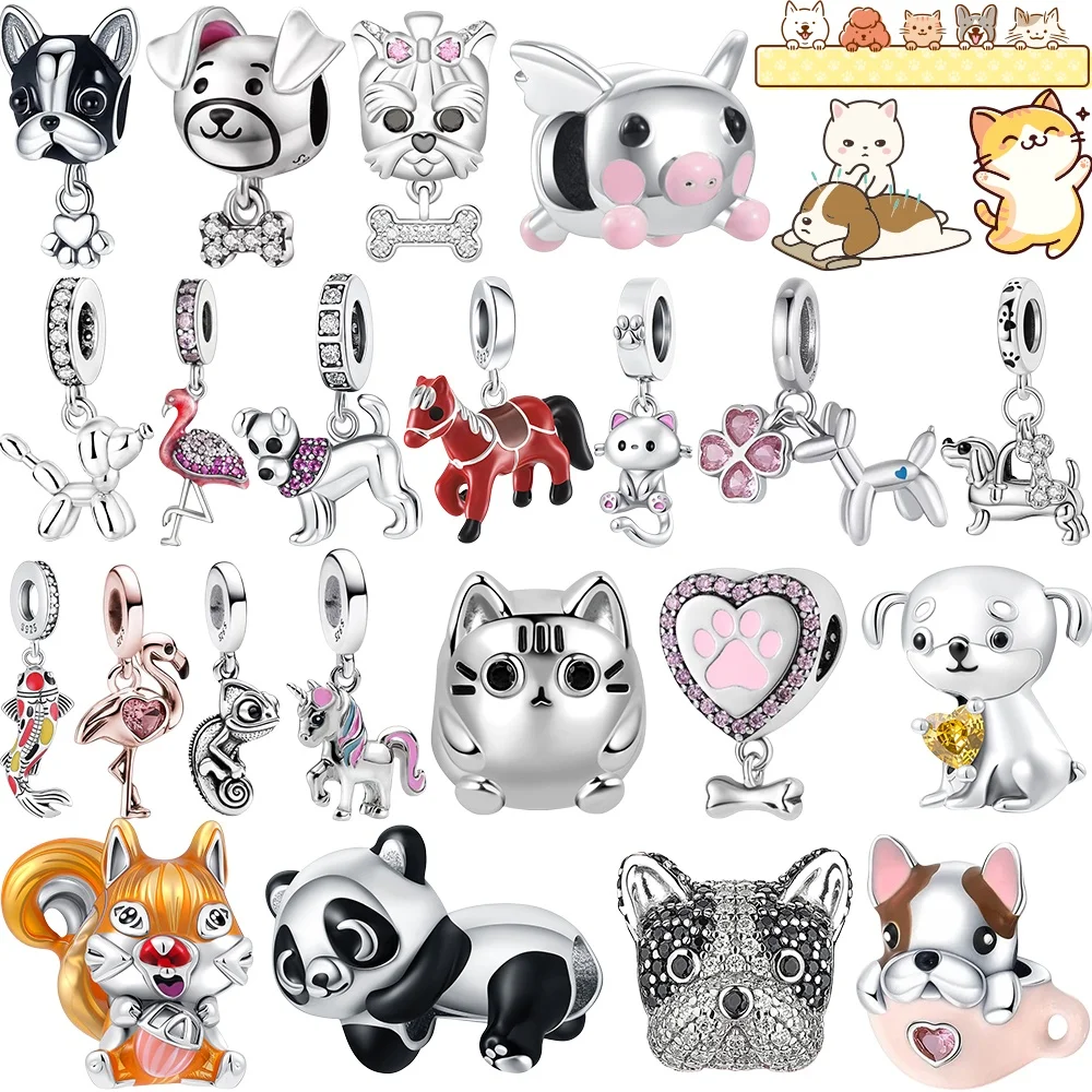 

2026 New Hot Sale Pet cat dogs panda Charms Pendant 925 Sterling Silver Beads Fit Bracelet Necklace Keychain Woman Jewelry Gifts