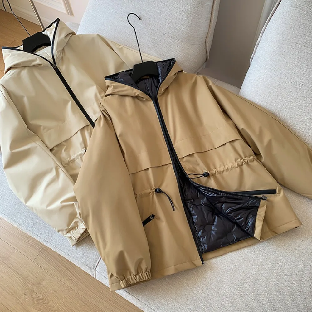 Outdoor Waterproof Windbreaker White Down Jacket Women's Short Loose Waist Jacket Light European Fashion 2024 New