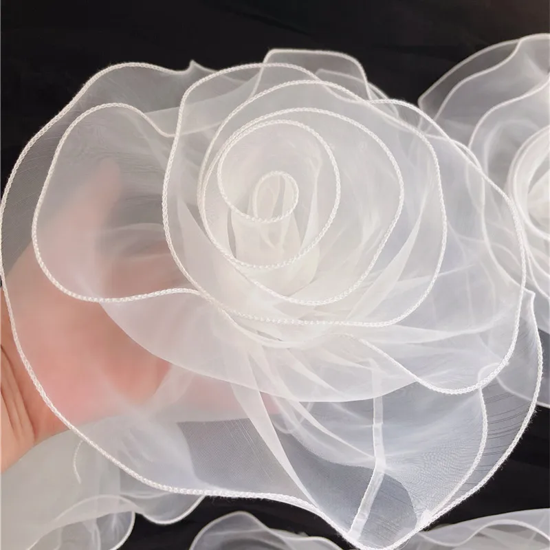 New Customized 15cm handmade big flower organza White/pink/red wedding dress/ clothes flower applique Accessories SC836