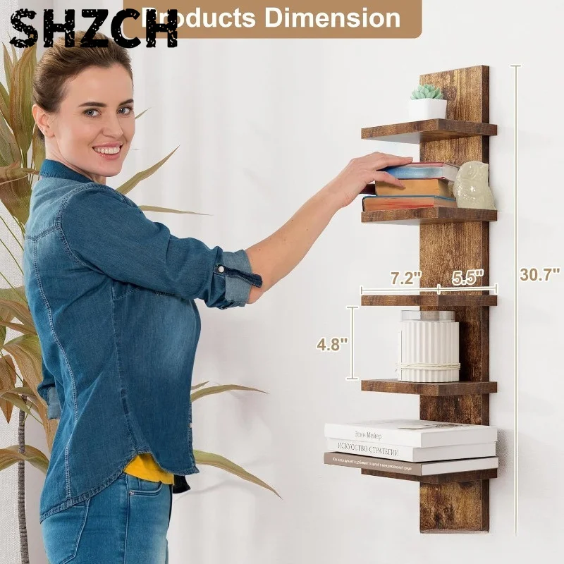 Wall Mounted 5-Tier Shelving Unit Space Saving Storage Rack Multi-layer Bookshelf for Living Room Floating Organizer Shelf